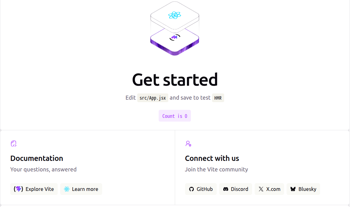 Viteが用意した最初のReact画面
