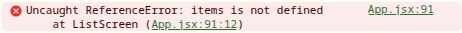 開発者ツールのConsoleにitems is not definedと表示された画面